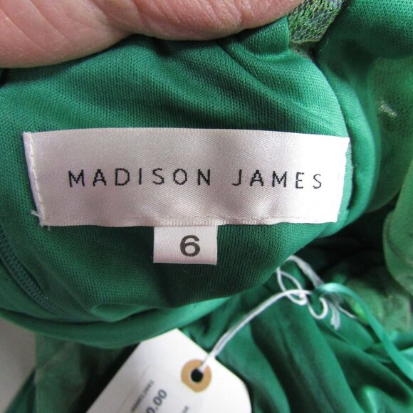 MADISON JAMES 6 Kelly Green BEADED Illusion PROM Evening Formal Maxi Dress - Picture 9 of 13